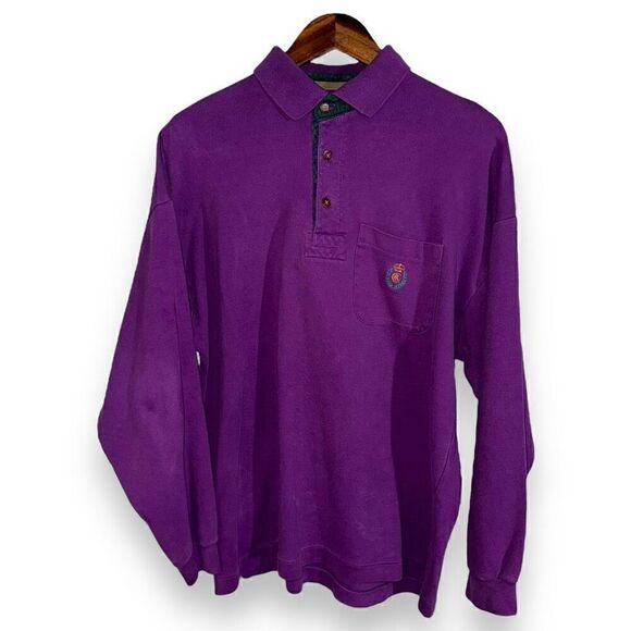 80s Purple Chaps Ralph Lauren L/S Polo Shirt Size M - Picture 1 of 9